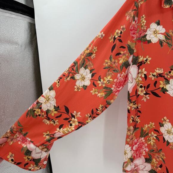Chico's Orange Floral Button Front Casual Blouse Women's Size 12 14 - Picture 6 of 12